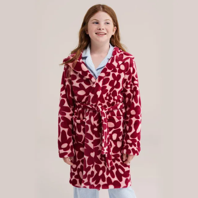 WE Fashion gebloemde badjas - roze/rood