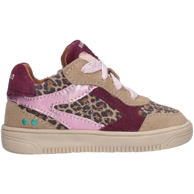 BunniesJR leren sneakers met panterprint - taupe/donkerrood/roze