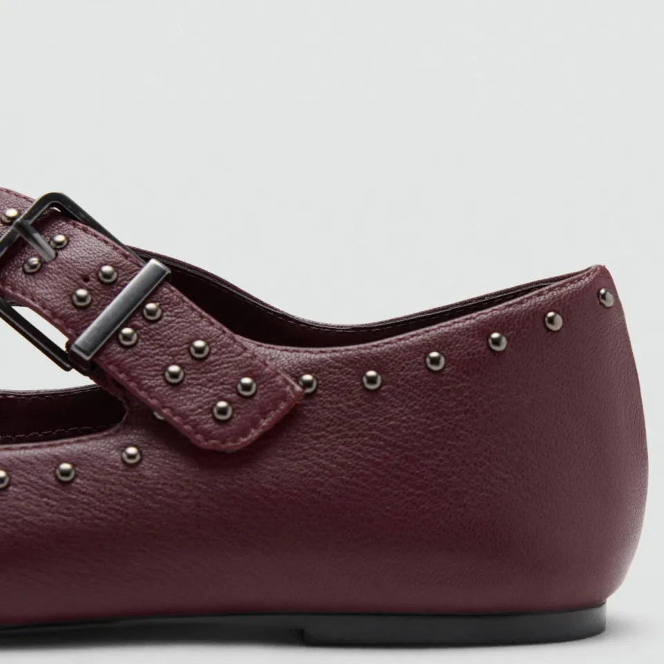 Mango TEEN leren ballerina's met studs - bordeauxrood, foto 7