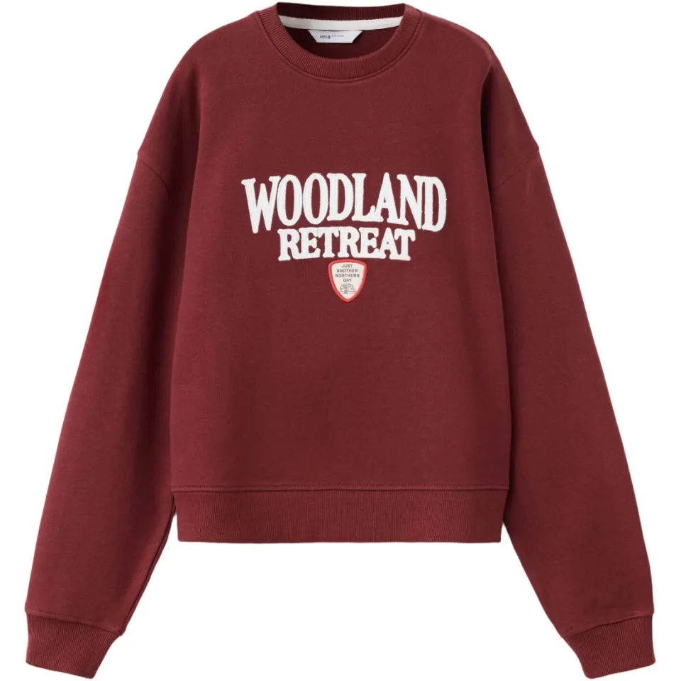 Mango Kids rechtvallende sweater met tekst - donkerrood, foto 2