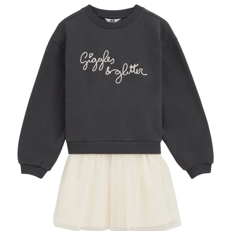 WE Fashion midi sweatjurk met tule donkergrijs wit, foto 2