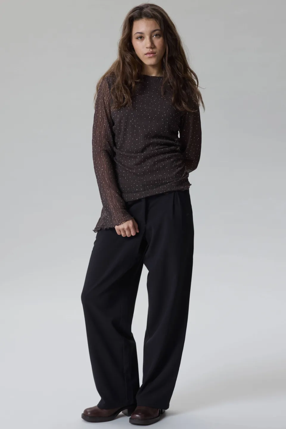 LMTD wide leg broek met plooien zwart, foto 4