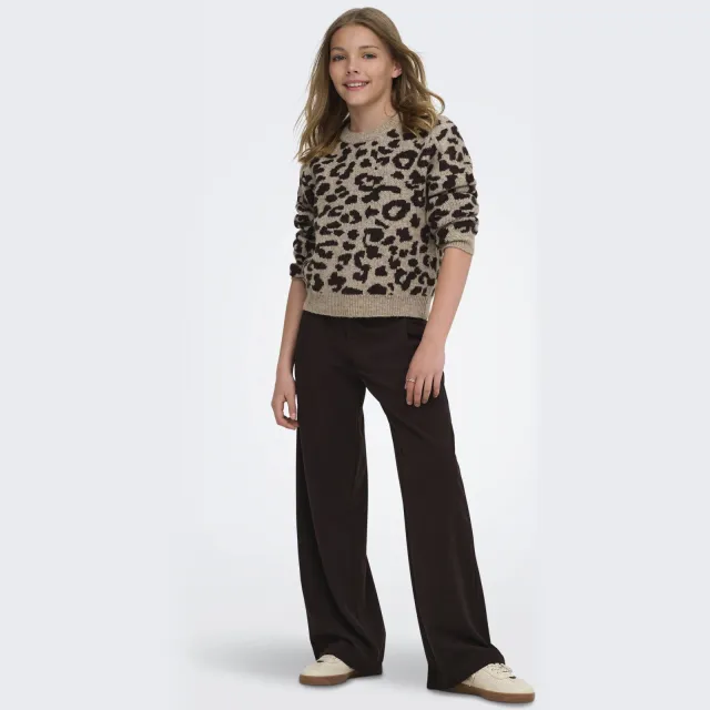Only KIDS ONLY GIRL gebreide trui met panterprint en wol - zand/bruin