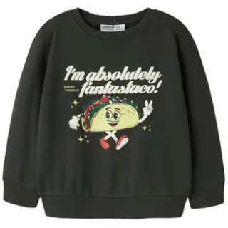 NAME IT MINI rechtvallend sweater met print - donkergroen Jongens Katoen Ronde hals