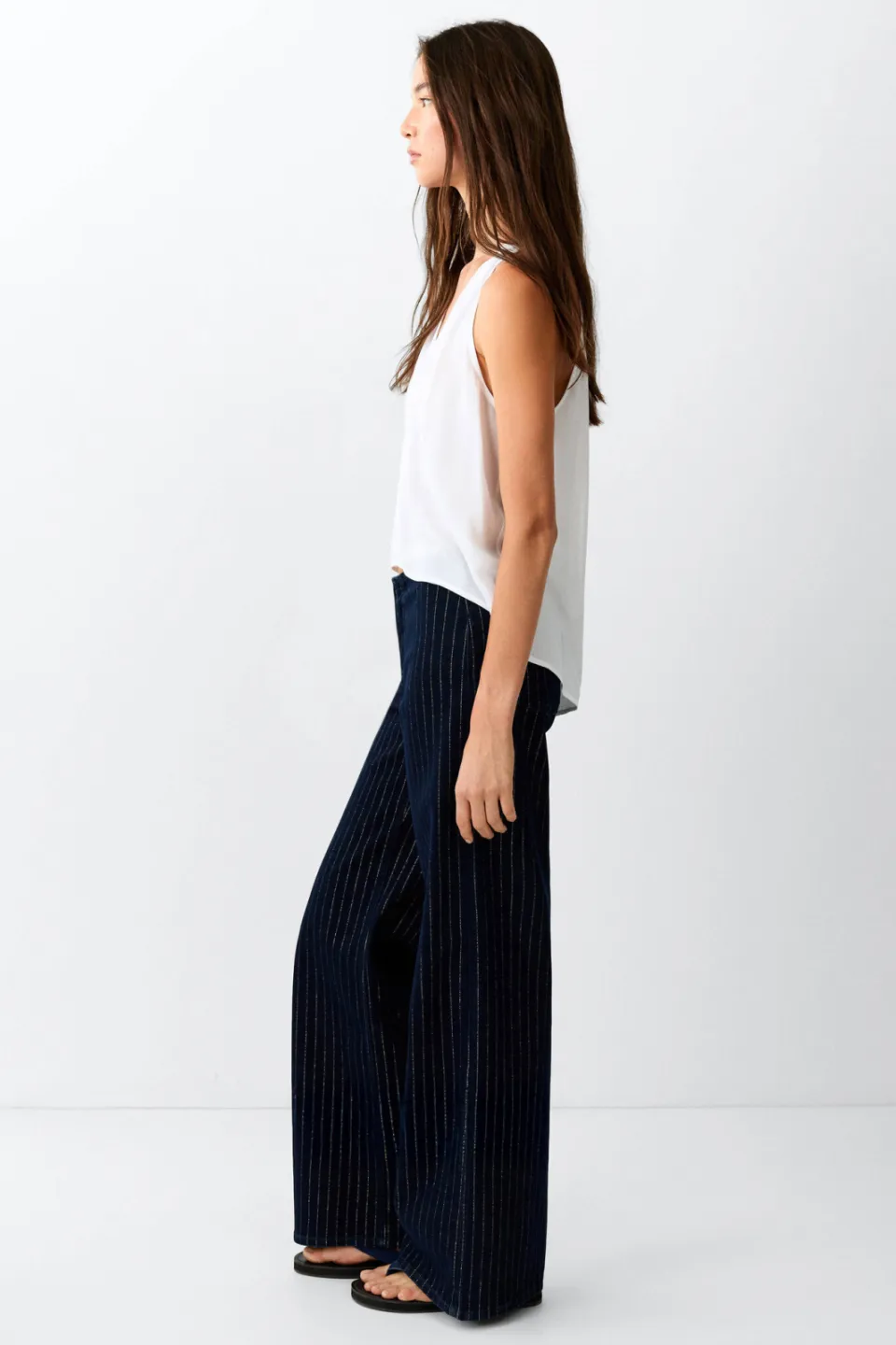 Mango TEEN wide leg jeans met krijtstreep - donkerblauw, foto 4