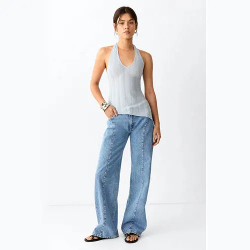 Mango TEEN wide leg jeans met studs - mediumblauw Medium blue denim