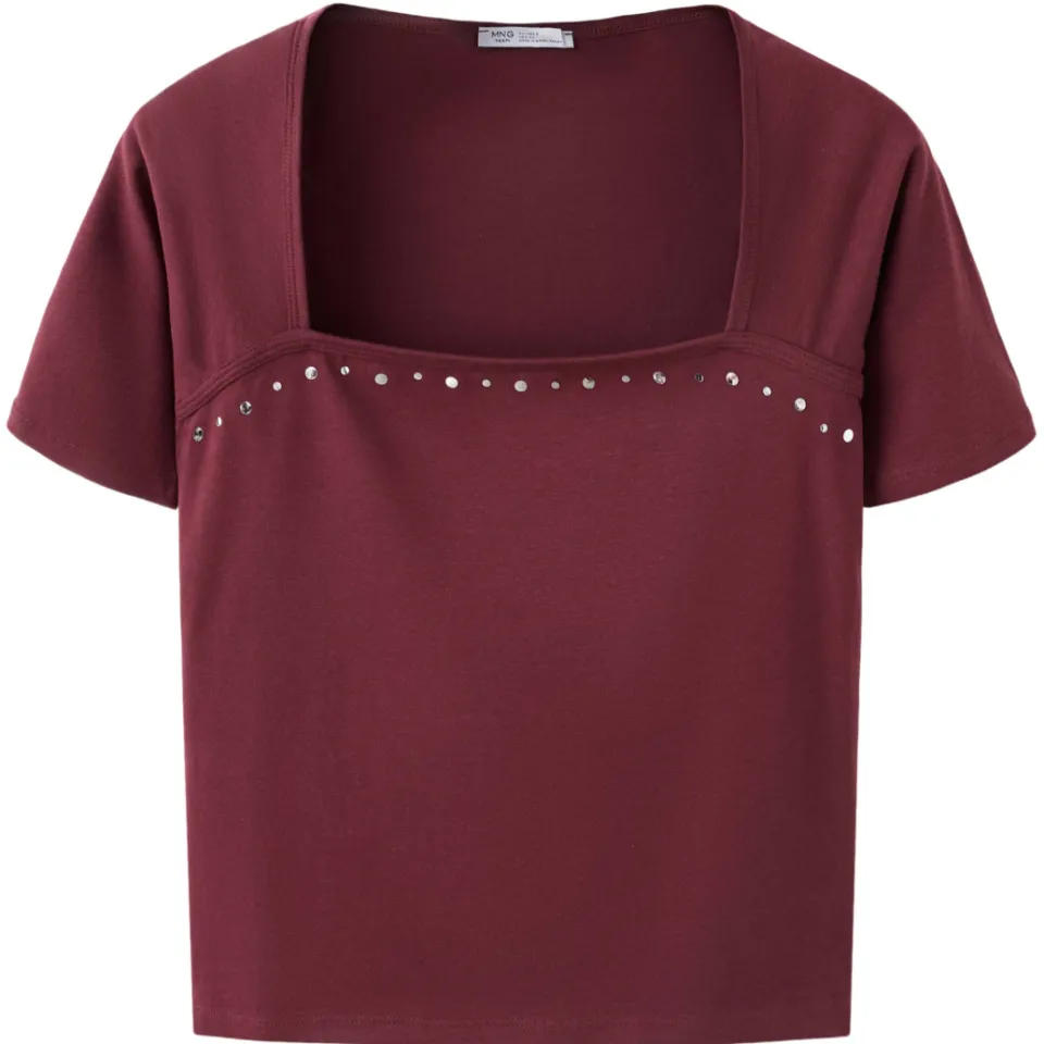 Mango Teen aansluitende cropped top met studs donkerrood, foto 2