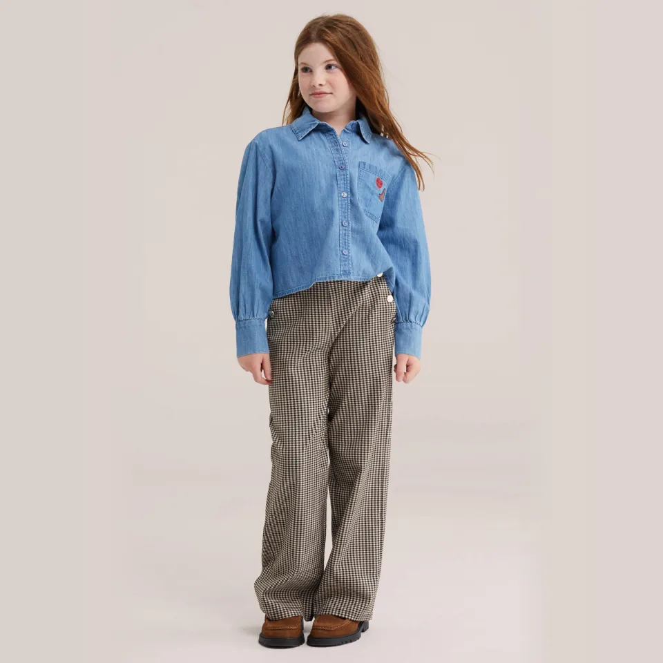 WE Fashion loose fit casual geruite broek bruin