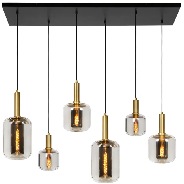 Lucide JOANET - Hanglamp - 6xE27 - Fumé fumé, mat goud / messing