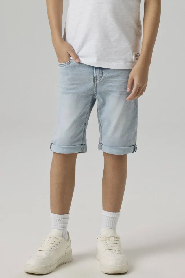 NAME IT slim fit jeansshort lichtblauw light blue bleached denim, foto 5