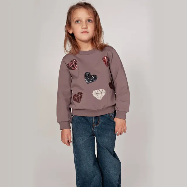 Jubel sweater met pailletten en hartjes - paars