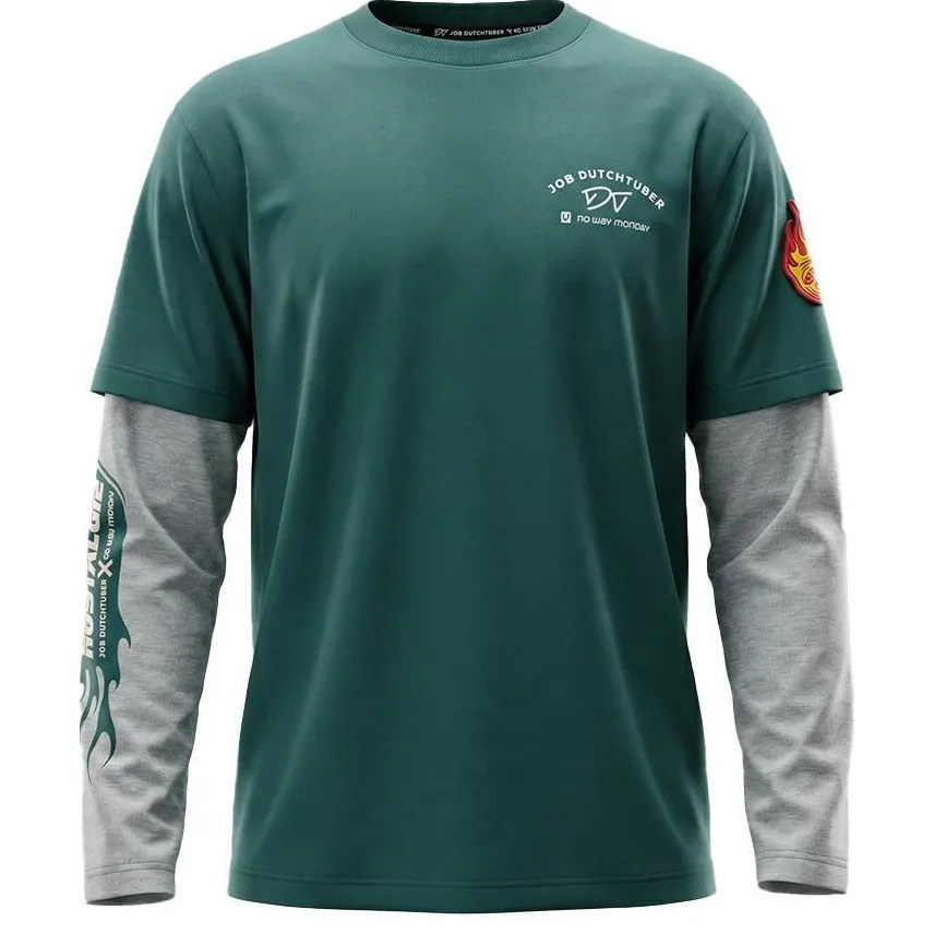 No Way Monday X Job Dutchtuber oversized longsleeve met tekst - groen/grijs, foto 2