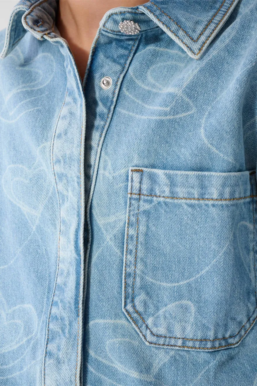 Shoeby denim blouse met hartjes lichtblauw, foto 7