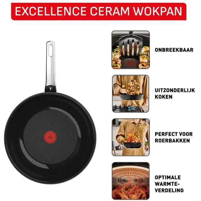 Tefal G20719 Excellence Ceramic Wokpan 28 cm Pan Zwart