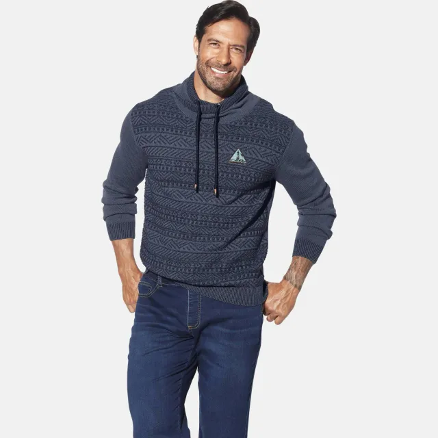 Jan Vanderstorm +FIT Collectie trui met ingebreid patroon donkerblauw