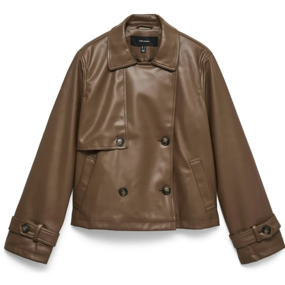 Vero Moda imitatieleren trenchcoat - bruin, foto 2