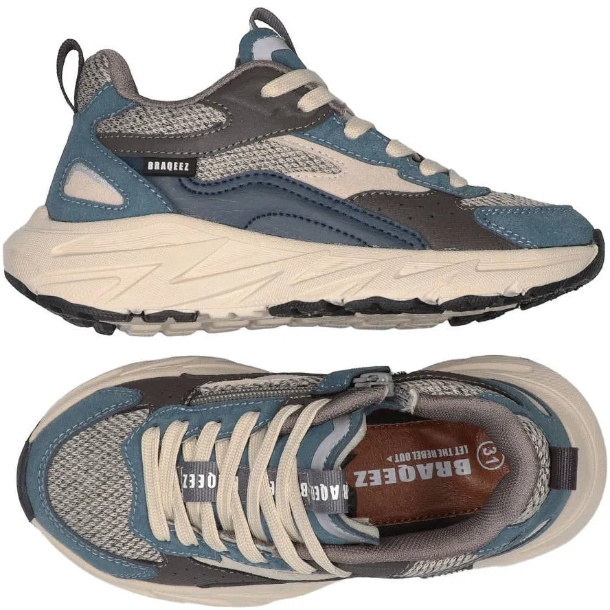 Braqeez Matteo chunky suède sneakers - blauw/grijs, foto 4