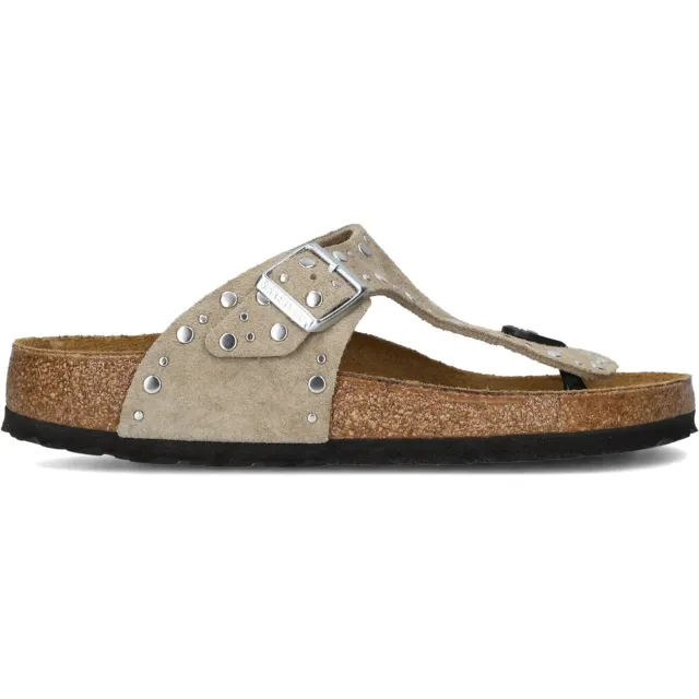 Birkenstock Dames Slippers Gizeh Rivet Border - Beige