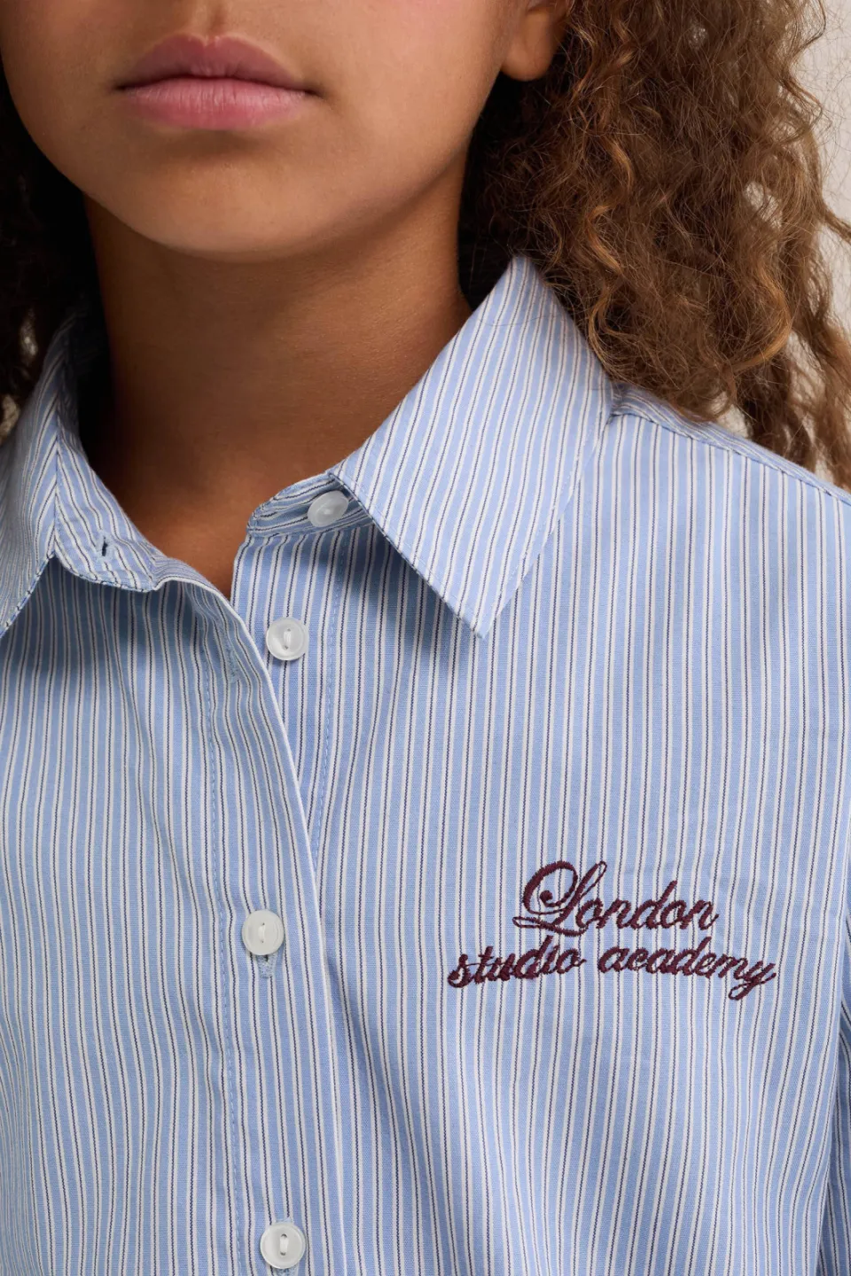 WE Fashion gestreepte blouse met borduursels lichtblauw lichtblauw/ecru, foto 5