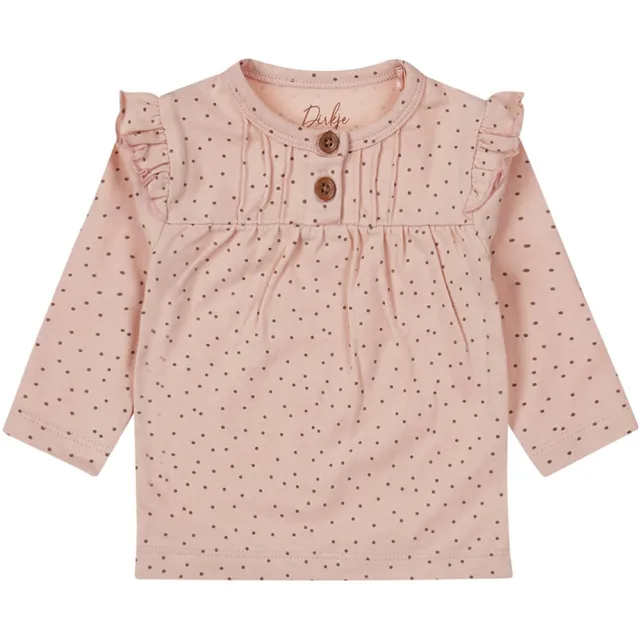 Dirkje longsleeve roze met all over print en ruches, foto 2
