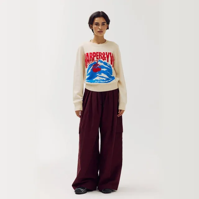 Harper & Yve Lenne-pa wide leg cargobroek donkerrood bordeaux