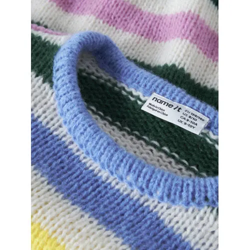 NAME IT KIDS rechtvallende gestreepte gebreide trui - blauw Meisjes Polyester Ronde hals, foto 3