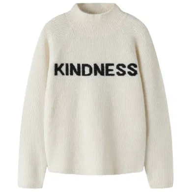 NAME IT KIDS rechtvallende gebreide trui met tekst en wol - ecru Meisjes Polyester Opstaande kraag