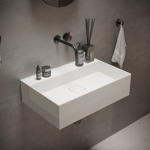Ideavit Fontein Ideavit Solidbliss 60x40x16 cm Solid Surface 1 Plateau Mat Wit