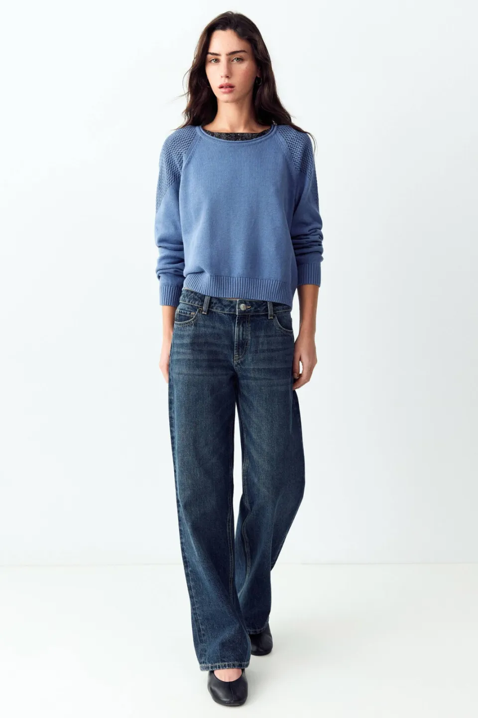 Mango TEEN katoenen gebreide trui - blauw, foto 3