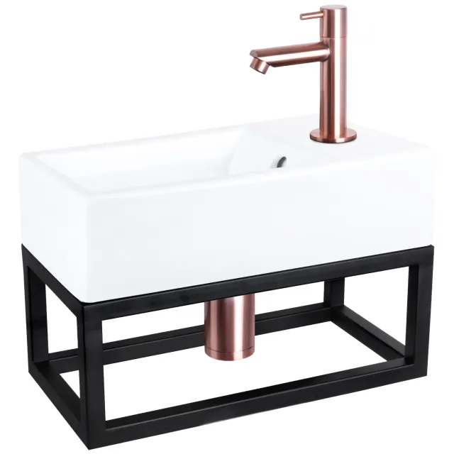 Differnz Fonteinset Differnz Force Keramiek en Handoekrek 40x22x11.5 cm Wit Met Rechte Kraan Rood Koper