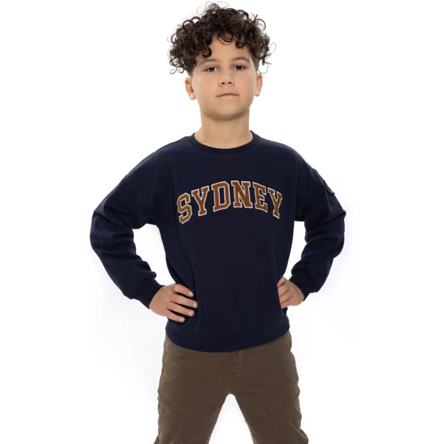 No Way Monday oversized sweater met tekst - donkerblauw