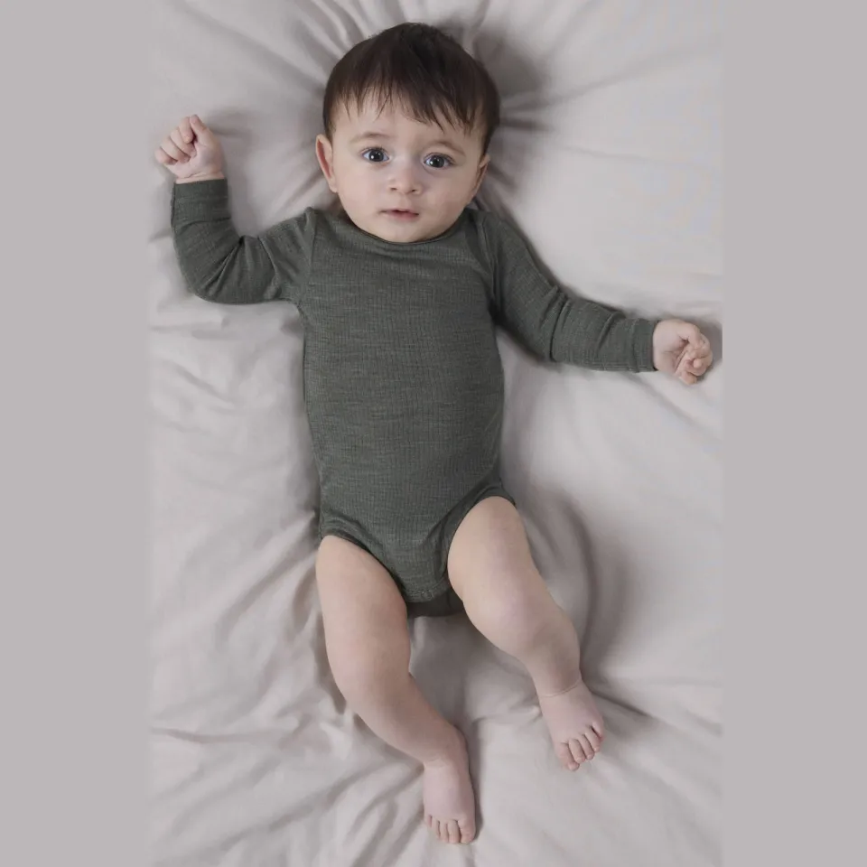 NAME IT BABY wollen gemêleerde romper - donkergroen