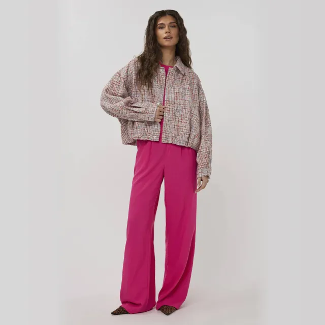 Studio AMAYA straight high waist broek met linnen roze Fuchsia