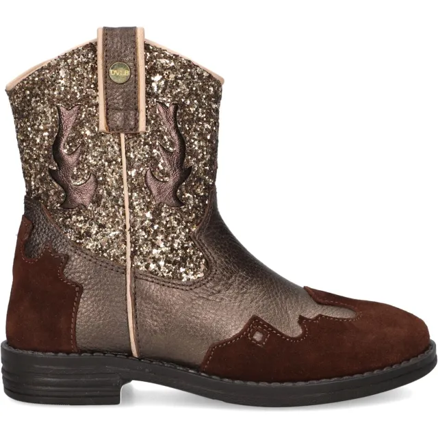 Develab leren laarzen met pailletten brons Brons/goud/donkerrood