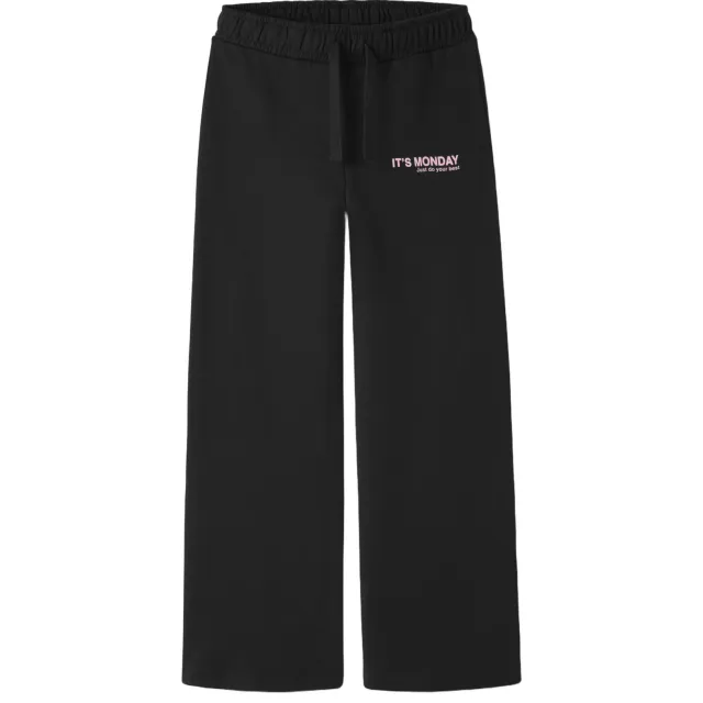 NAME IT Nalinna wide joggingbroek zwart met tekst