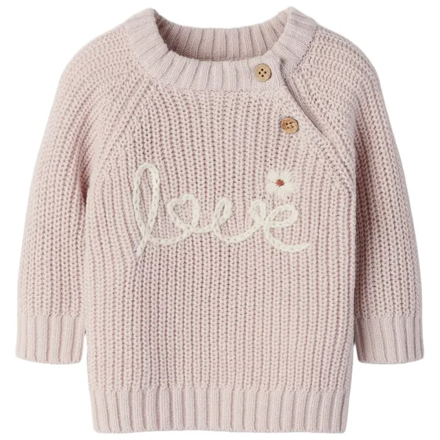 Lil' Atelier BABY katoenen regular fit gebreide trui met borduursels en print - lichtroze