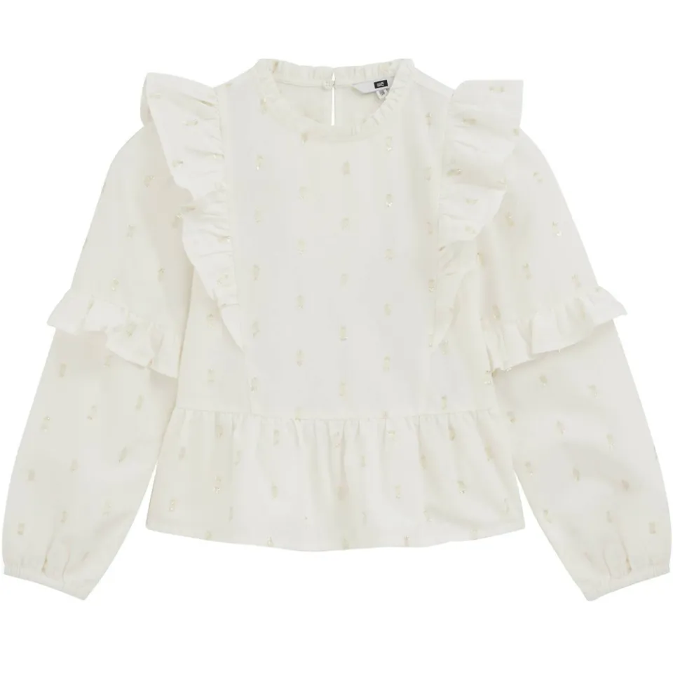 WE Fashion blousetop met ruches en print wit, foto 2
