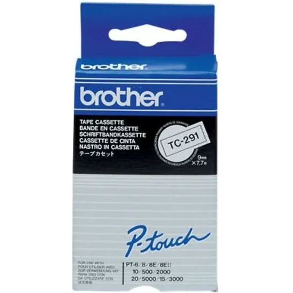 Brother TC-291 Tape Zwart op wit (9 mm)