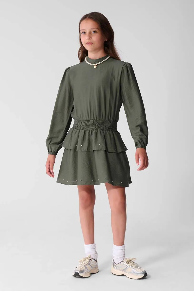 Shoeby midi jurk met smockwerk donkergroen