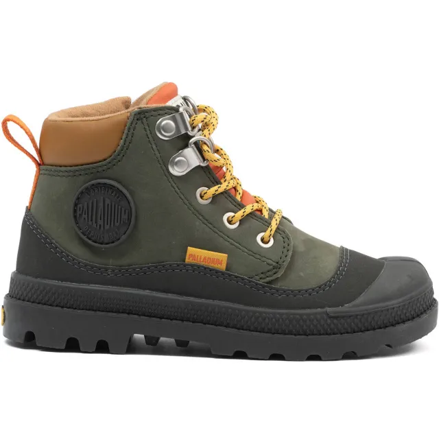 Palladium leren veterschoenen met profielzool - donkergroen/oranje