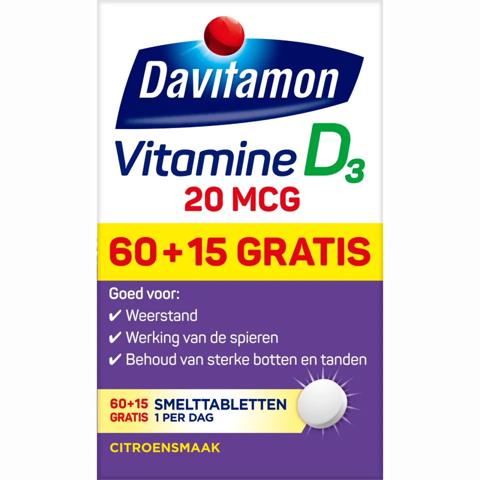 Davitamon Vitamine D3 20 mcg smelttabletten, foto 2