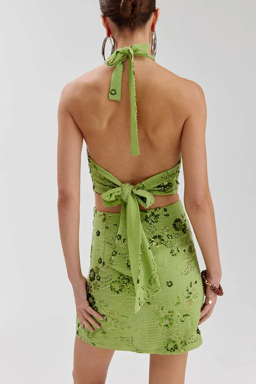Harper & Yve Sora halterjurk met pailletten groen, foto 5