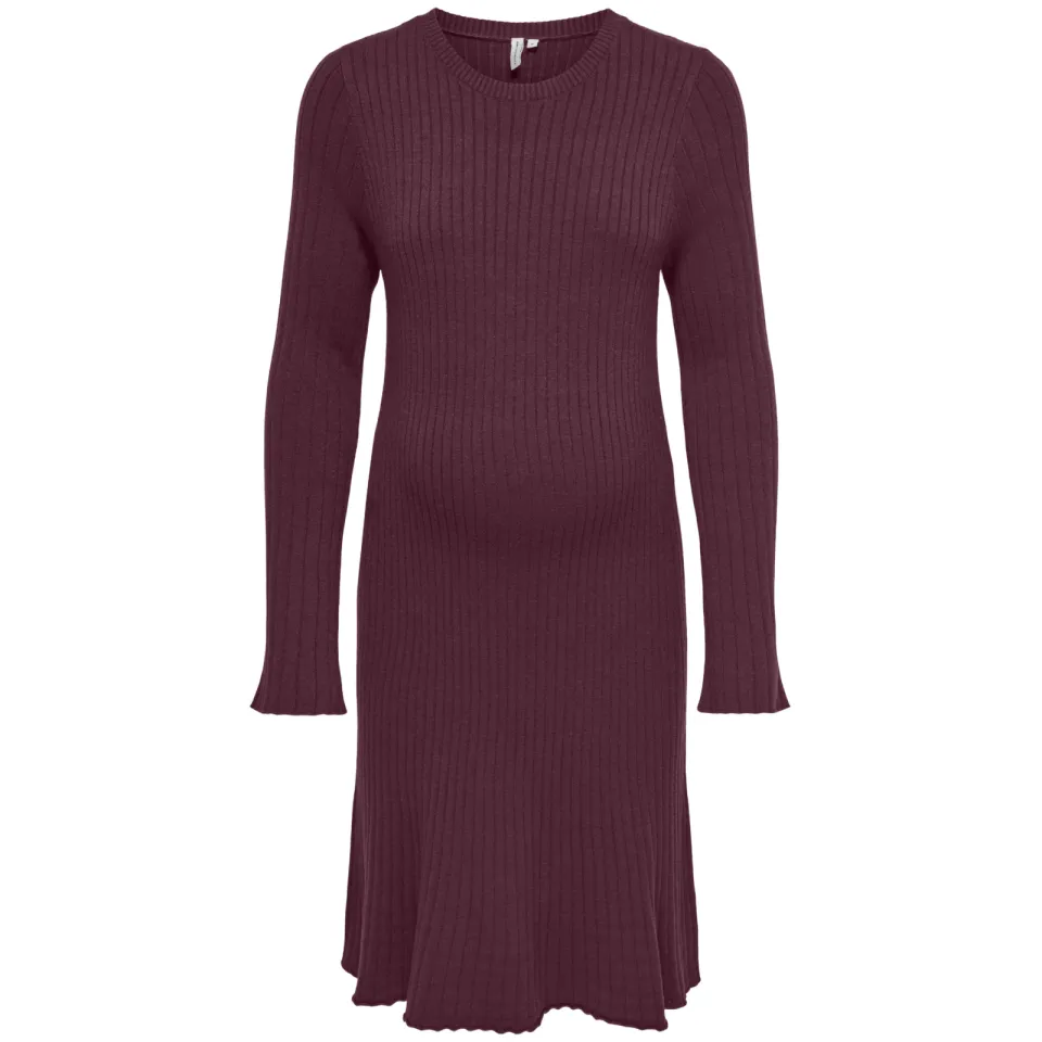 Only MATERNITY gebreide midi jurk ronde hals donkerpaars