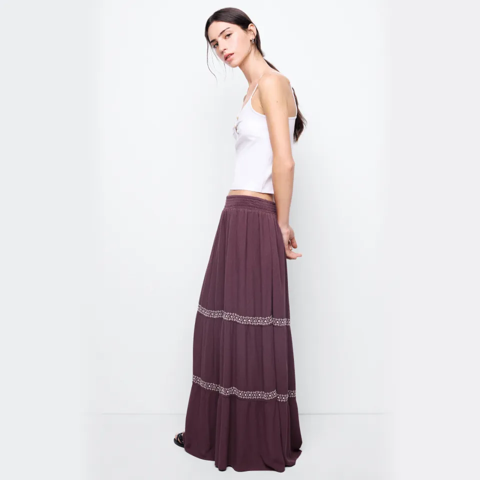 Mango TEEN maxi rok met borduursels aubergine