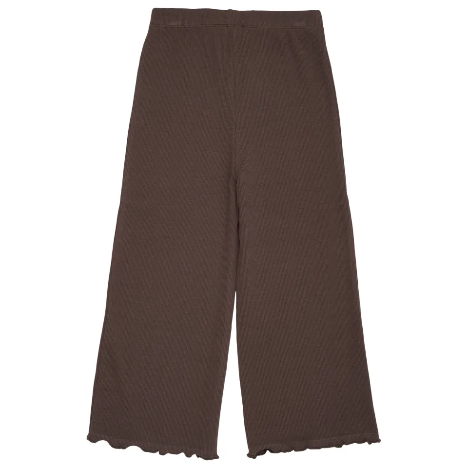 Copenhagen Colors casual broek met golvende afwerking donkerbruin
