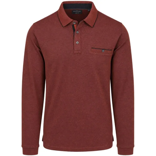 Casa Moda Sweater Casamoda Longsleeve Polo Structure Brique oranje