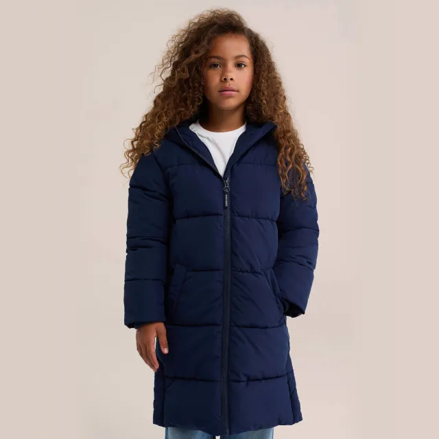 WE Fashion lange gewatteerde winterjas donkerblauw