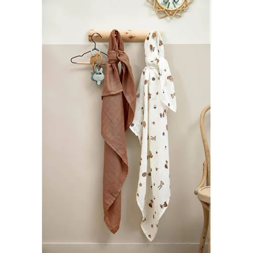 Meyco hydrofiele swaddle Forest Animals toffee set van 2 bruin/wit, foto 3