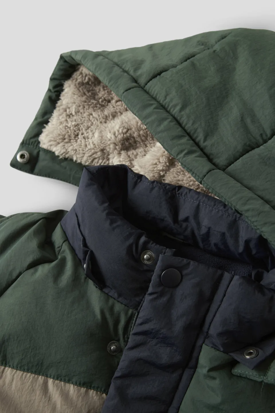 NAME IT MINI winterjas capuchon donkerblauw/groen/beige, foto 6