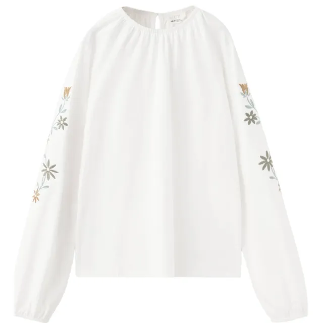 Mango Kids gebloemde blouse met borduursels - wit